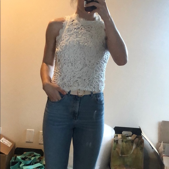 Zara XS lace white high neck sleeveless top - Picture 5 of 8